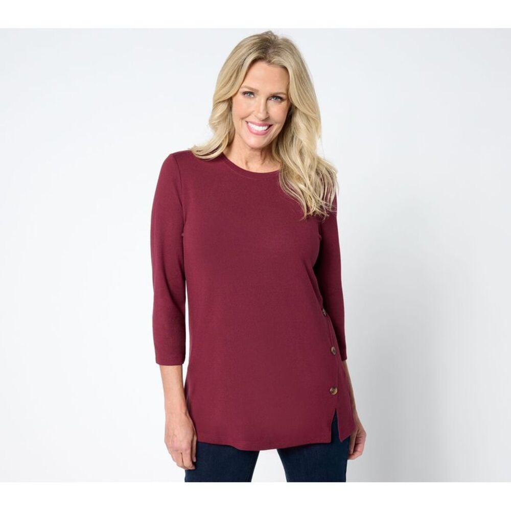 Revers-A-Brella Women's Top Petite 5XP Denim & Co. Heavenly Jersey Red A657850